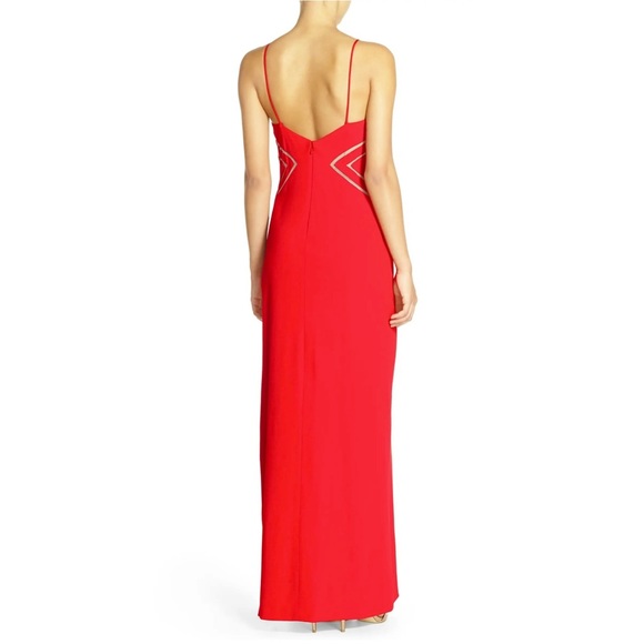 AIDAN MATTOX RED MESH INSET MAXI GOWN - Picture 10 of 13